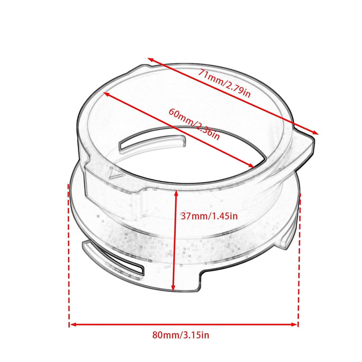 DIBTSA Espresso Dosing Funnel Compatible with Barsetto, Calphalon Temp IQ 58mm Portafilter, Aluminum Alloy, Silver