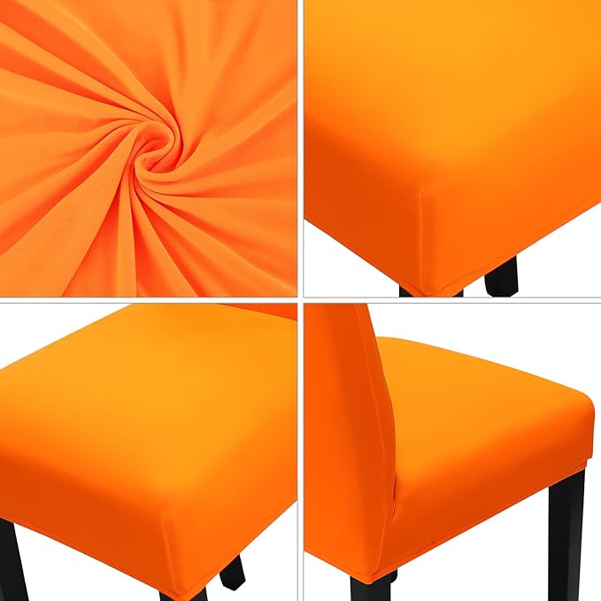 JQinHome Dining Chair Slipcover, High Stretch Removable Washable Chair Seat Protector Cover Set of 2,Chair Covers for Halloween Dining Room, Kitchen,Home Party,Wedding Ceremony(Orange, 2PC)