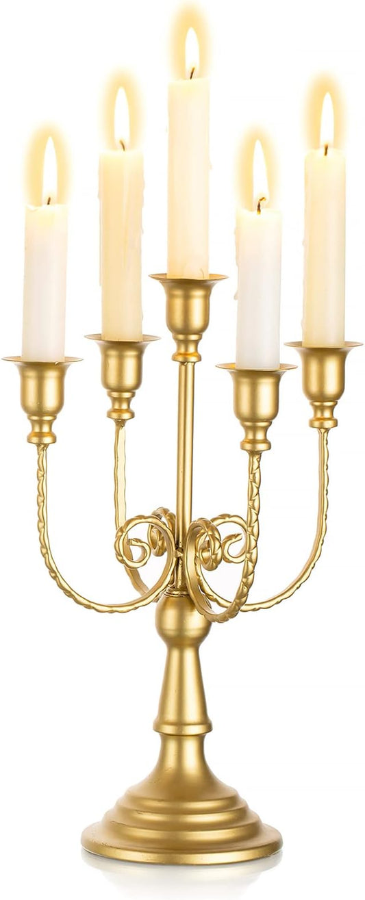 Sziqiqi Gold Candlestick Holder Candelabra - Taper Candle Holders for Wedding Centerpiece 5-Arms Candle Stick Stands for Candlelight Dinner Table Christmas Mantel Festivals