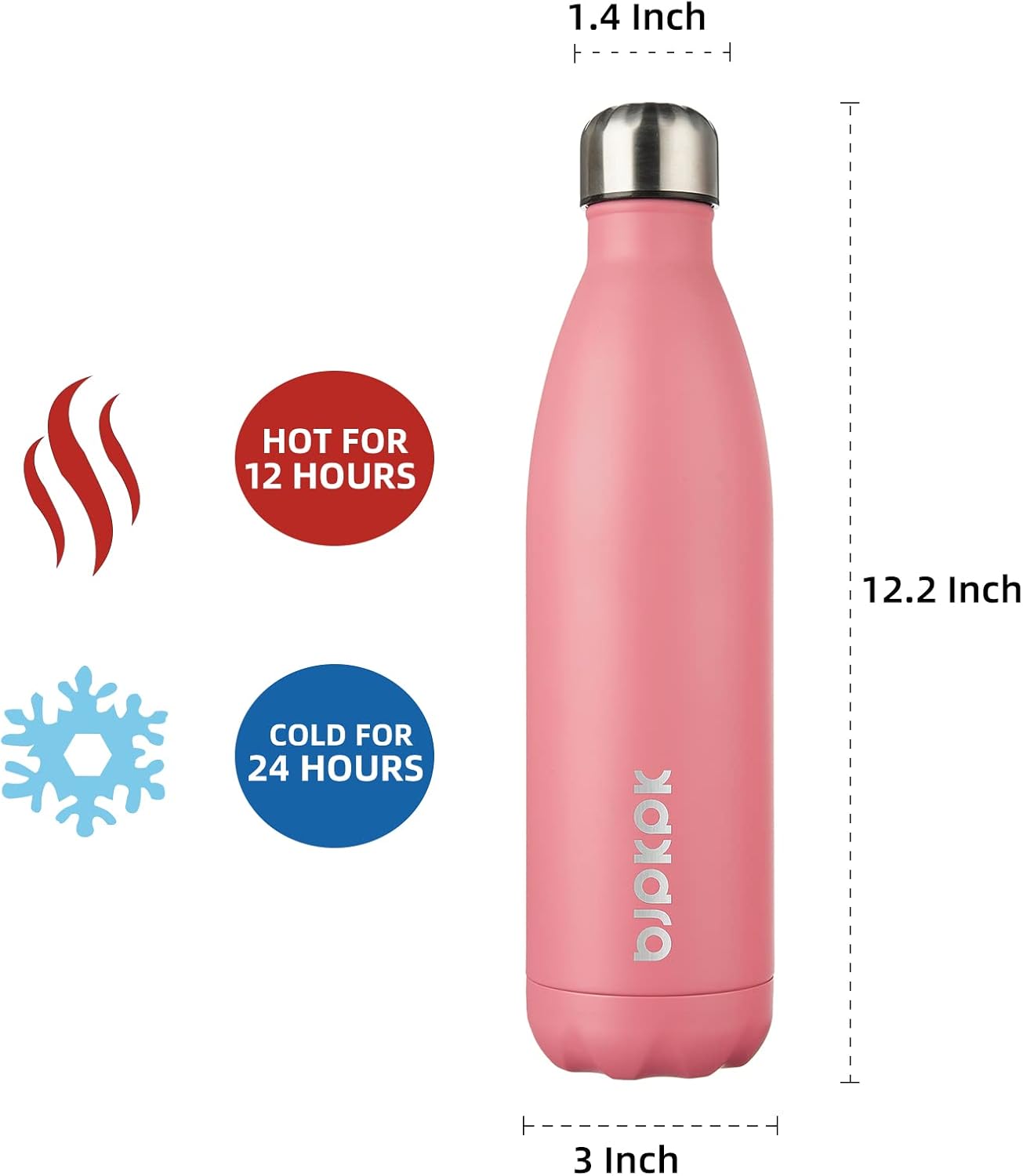 BJPKPK 25oz Insulated Stainless Steel Water Bottle for Travel Keep Cold and Hot, Light Pink