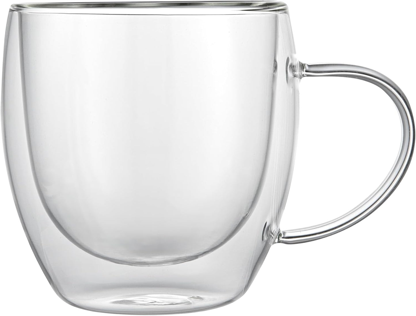 Restaurantware-Forma Professional 8.5 Ounce Glass Coffee Cups, 12 Insulated Coffee Cups With Handle - Dishwashable, Reusable, Clear Double Wall Beverage Tumblers, Freezable, For Hot Or Cold Beverages