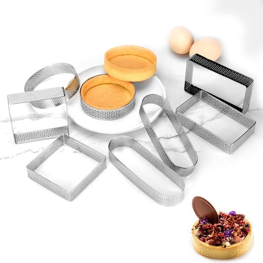 Guowall Stainless Steel Cake Ring, Multi Shaped Fruit Tarte Crust, Square Rectangle Round Oval Shape Pastry Food Ring Nonstick DIY Baking Tools - 8pcs