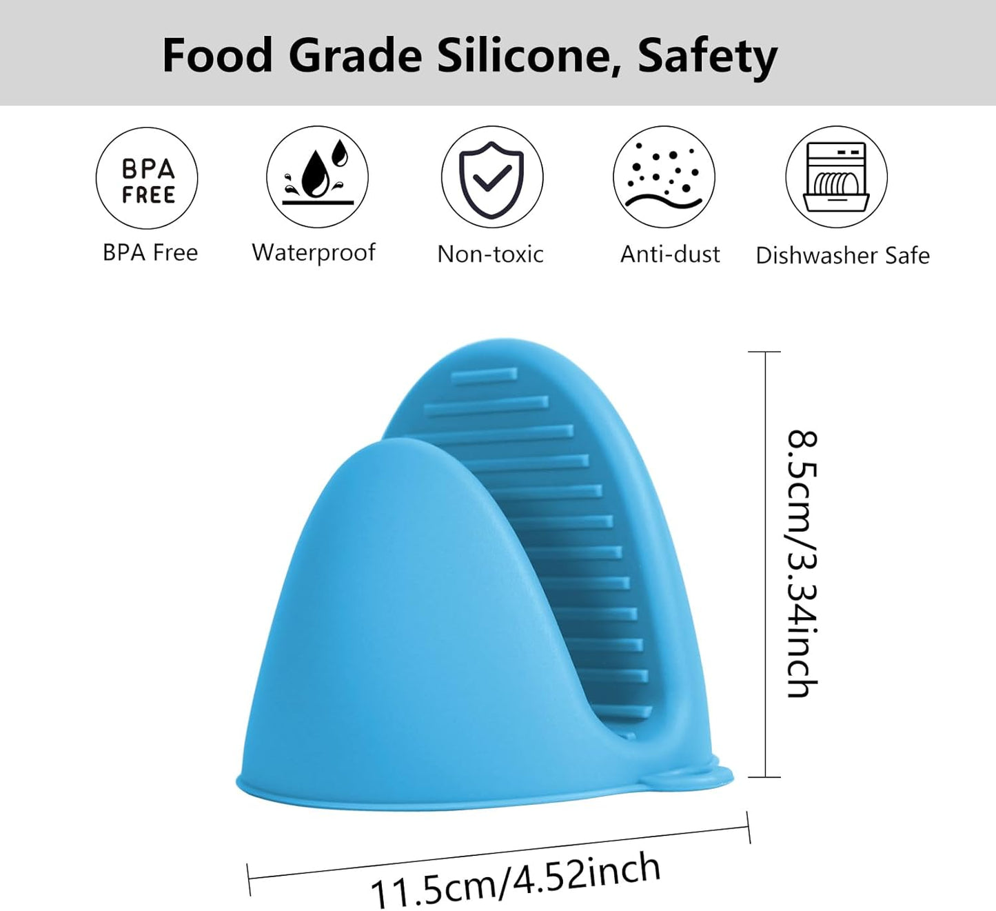 3 Pairs Oven Mitts Silicone Pot Holders Set Heat Resistant for Kitchen - Mini Silicone Oven Gloves Small Mittens Short Grips for Cooking & Baking, Blue