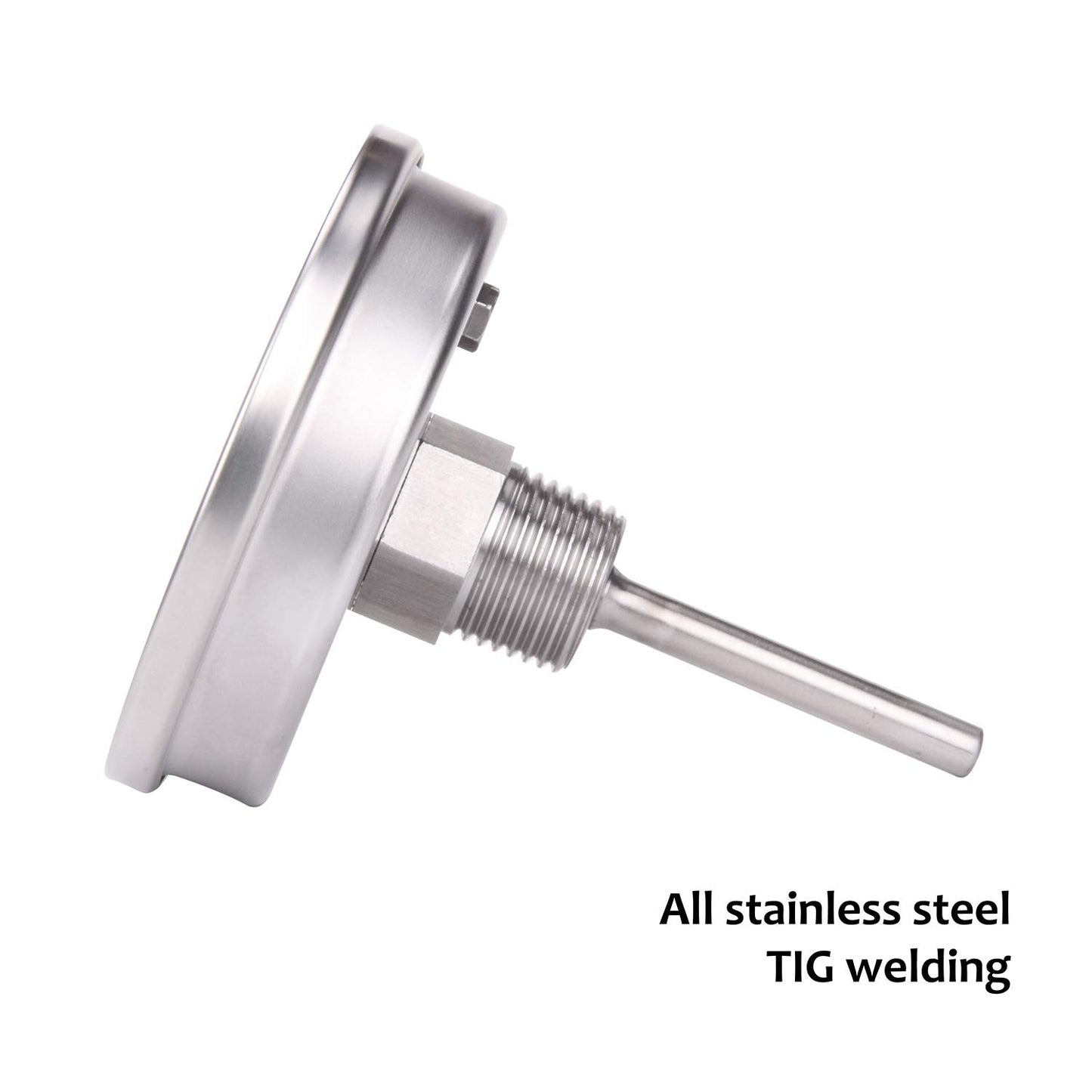 Measureman Fully Stainless Steel Bimetal Dial Thermometer, 3" Dial, 2-1/2" Stem, 50-500 deg F/10-260 deg C, -1% Accuracy, Adjustable, 1/2" NPT Back Mount