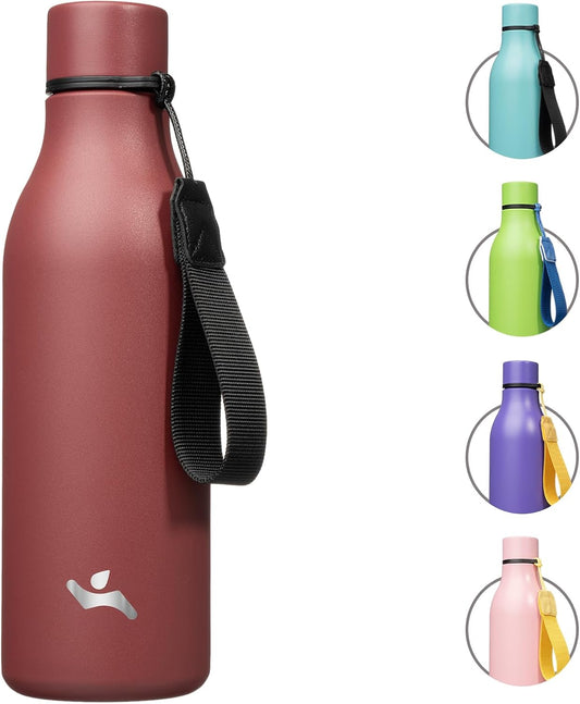 Insulated Water Bottle with Strap,18 oz Double Wall Stainless Steel Vacuum Bottles Metal Water Flask,Brick Red