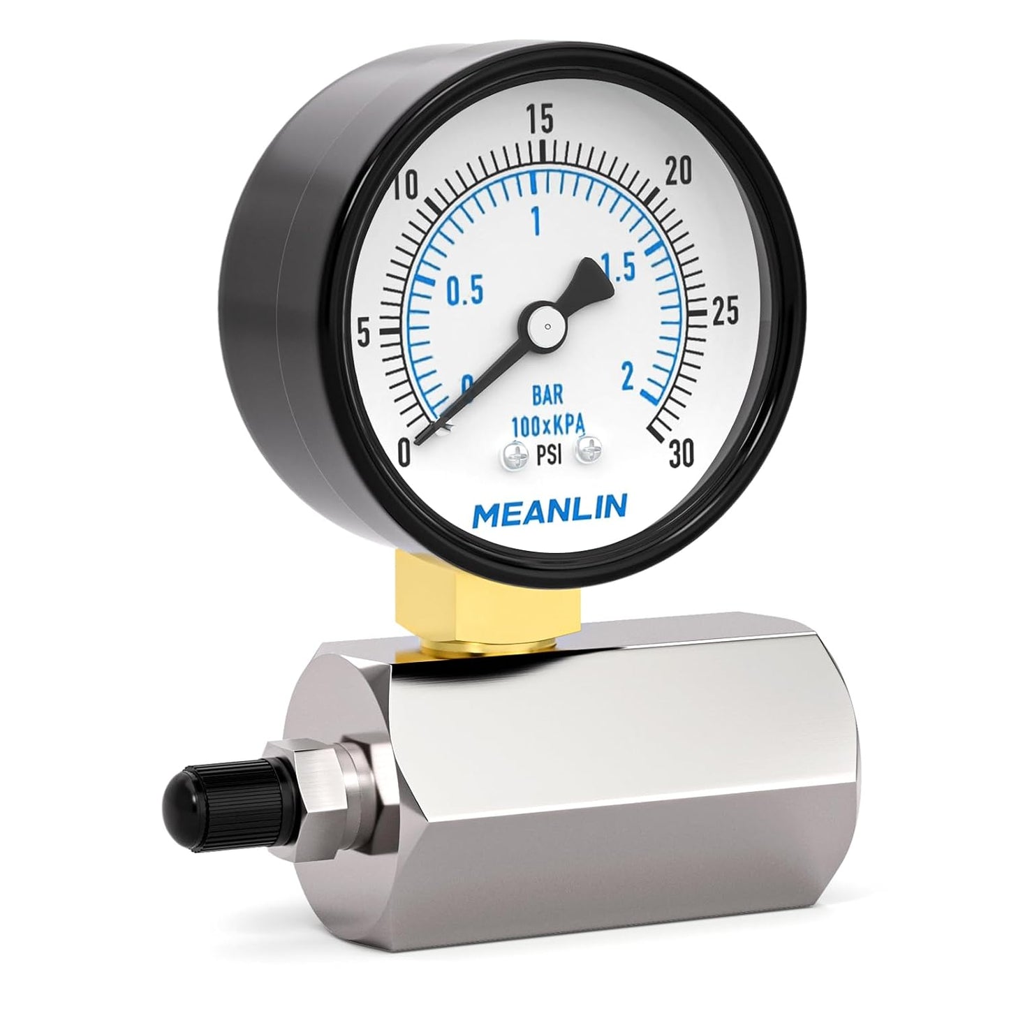 MEANLIN MEASURE 0-30Psi 2" Steel Double Graduated Air Test Pressure gauges, 3/4" FNPT Connection, -3-2-3% Accuracy