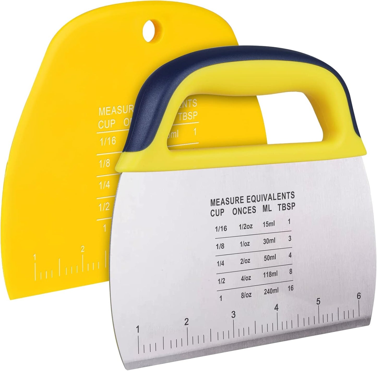 YGDZ Dough Scraper Chopper 2 Pcs, Stainless Steel Dough Cutter With Grip, Plastic Bench Scraper with Measuring Scale, Multipurpose Pizza Cutter, Pastry, Food Scraper for Baking, Dough, Bread, Cake