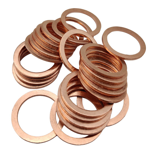 M20 Flat Washer Copper Sealing Ring, 20mm ID 26mm OD 1.5mm Thickness Metric Sealing Gasket, 25 Pieces