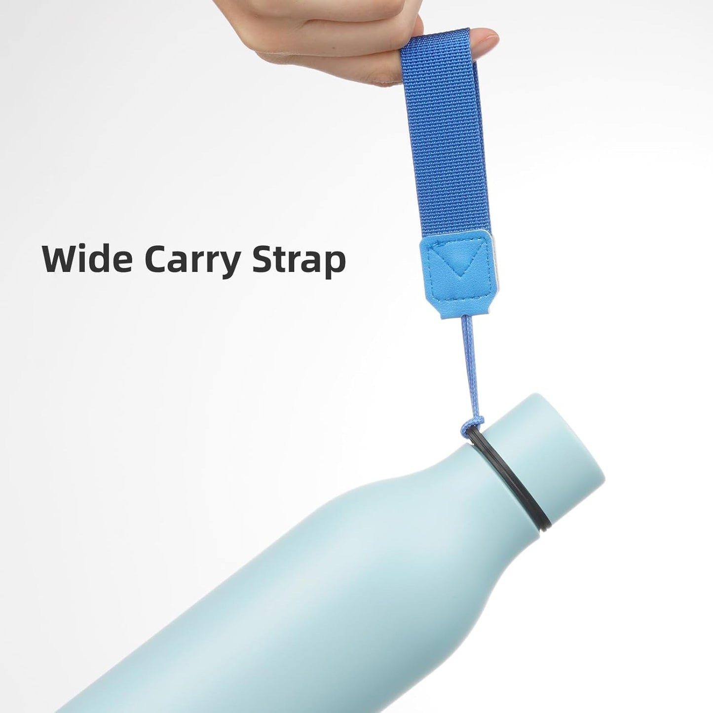 Insulated Water Bottle with Strap,18 oz Double Wall Stainless Steel Vacuum Bottles Metal Water Flask,Ice Blue