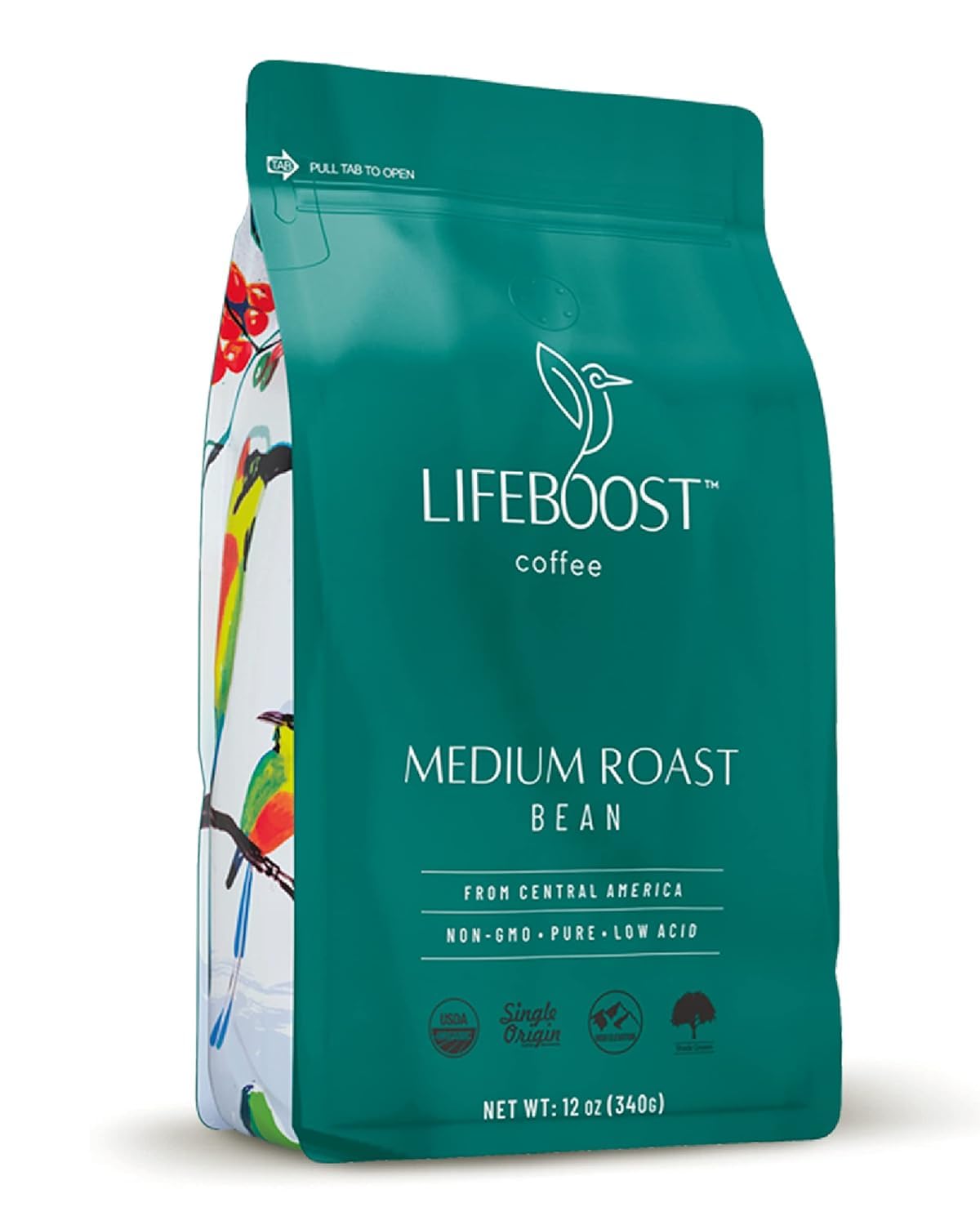 Lifeboost Organic Coffee Beans Medium Roast - Low Acid Single Origin Non-GMO Organic Whole Bean Coffee - Third Party Tested For Mycotoxins & Pesticides - 12 Ounces