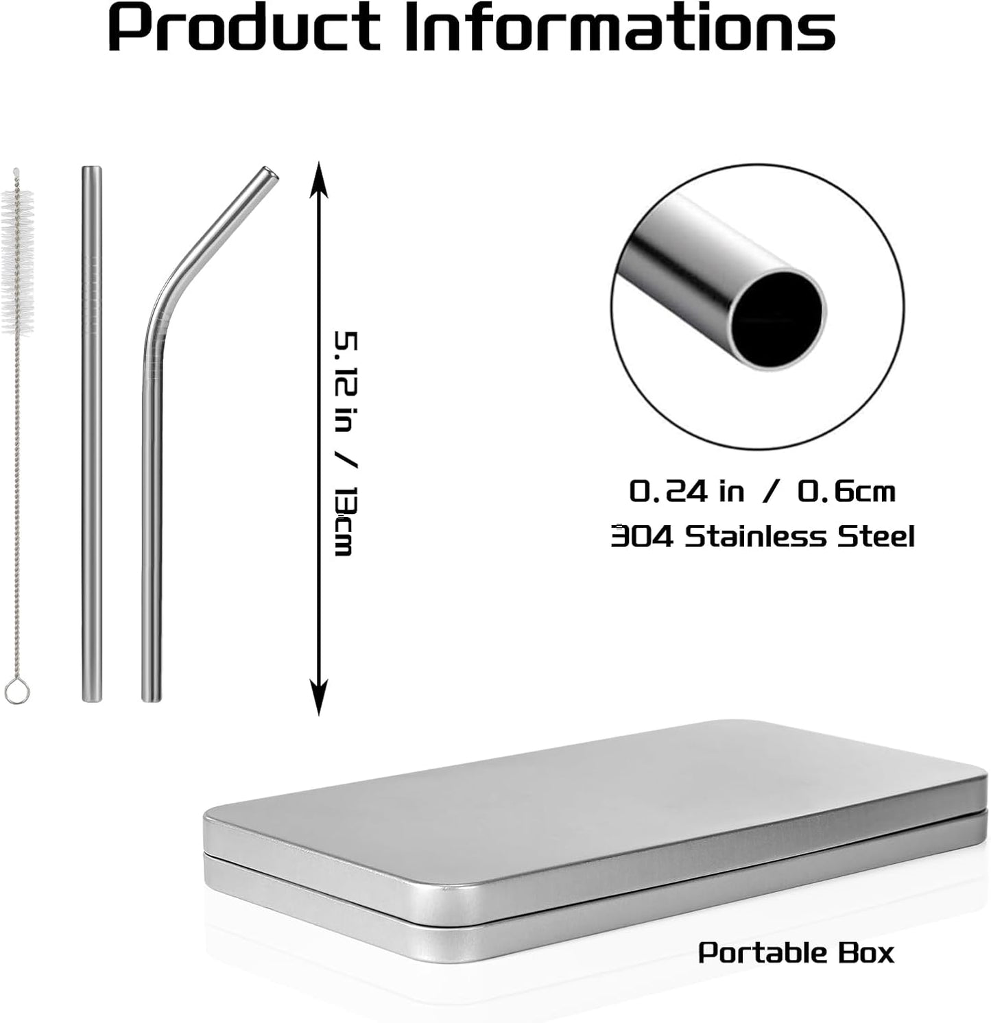 [10 Pcs] 6 Inch Metal Drinking Straws - 0.24" Diameter 304 Stainless Steel Straw for Cocktail Coffee Margaret, 5 Bent 5 Straight Reusable Short Straws for Kitchen,Home Bar,Party