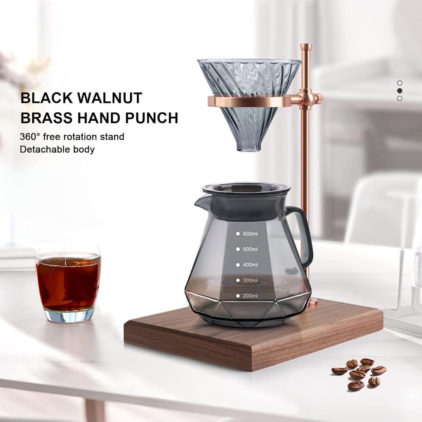 Topyond Pour Over Coffee Dripper Station Stand, Adjustable Stand Wooden Base for Cone Glass Coffee Carafe, Restaurant Filter Holder for Café, Rose Gold