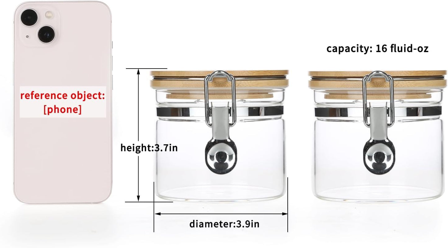 KKC HOME ACCENTS Clear Borosilicate Glass Storage Jars with Airtight Locking Clamp Lids,Glass Jar Canisters,Sealed Glass Jars with Bamboo Lid,Air tight Brown Sugar Salt Container,15 Fluid-oz