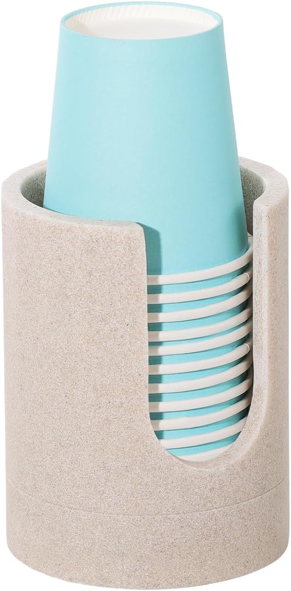 Luxspire Bathroom Cup Dispenser, 3oz Dixie Cup Dispenser, Resin Dixie Cup Holder, Disposable Paper Cup Holder for Bathroom, Cotton Pad Holder, Guest Bathroom Essentials, Beige