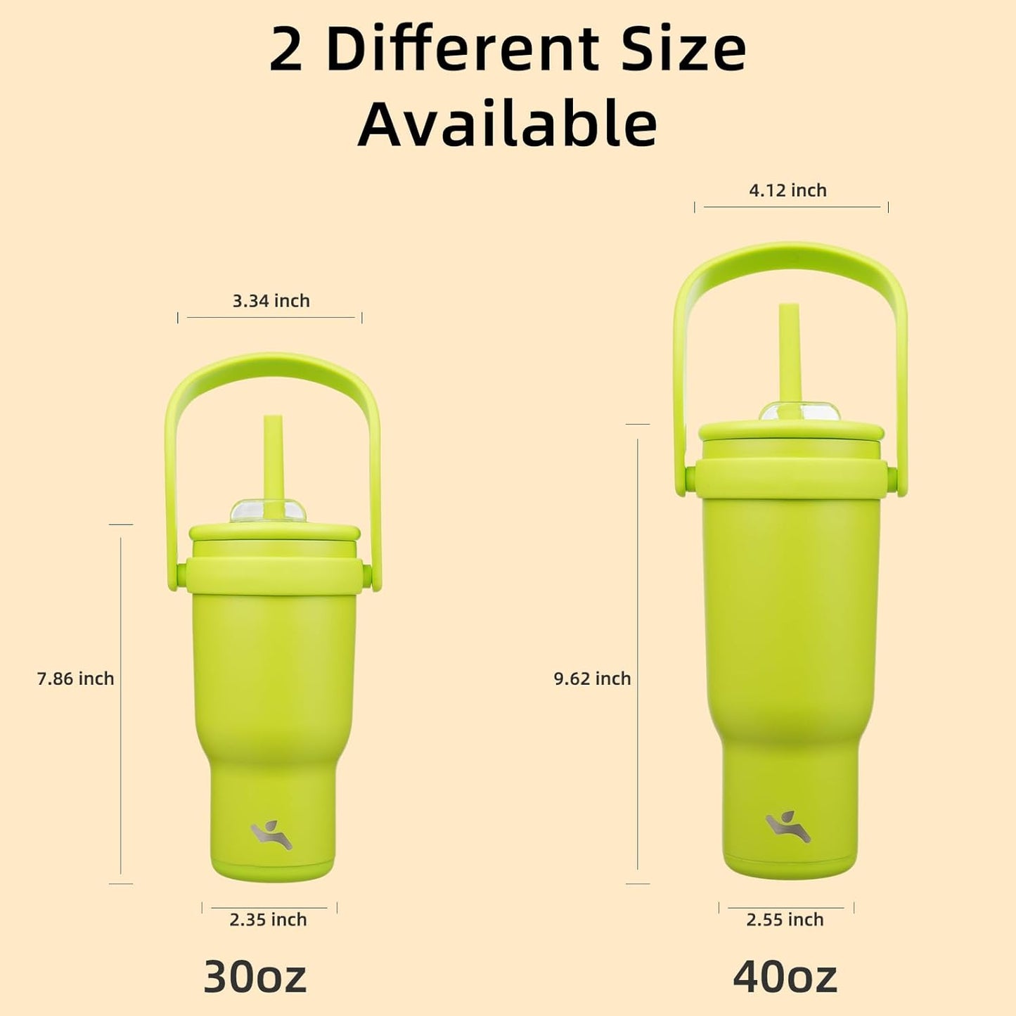 40 oz Tumbler with Side Handle, Insulated Water Bottle with Straw and 2 in 1 Lid, Stainless Steel Cup Travel Coffee Mug for Sports Office Gym,Green