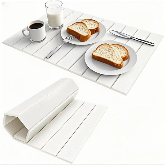 Stone Drying Mat for Kitchen Counter, 23.6" x 15.3" Foldable Diatomaceous Earth Dish Drying Mat - Large Stone Dish Drying Mat for Dishes Cups Bottles Drying, Match Any Countertop (White, Large)