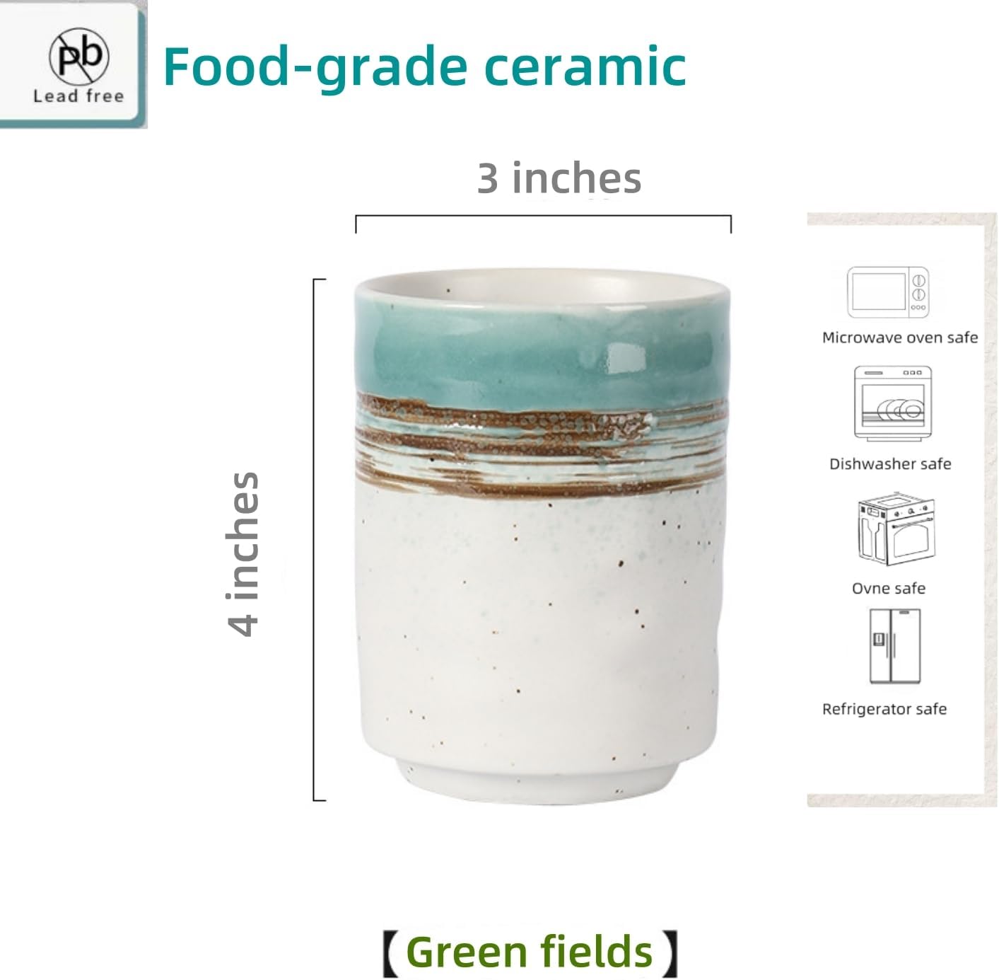 Stoneware Coffee Bar Utensil Holder Tea & Coffee Spoon & Stirrer Holder for Stir Stick Straw Teaspoon Holder Spoon Cup Small Utensil Jar (Green fields)