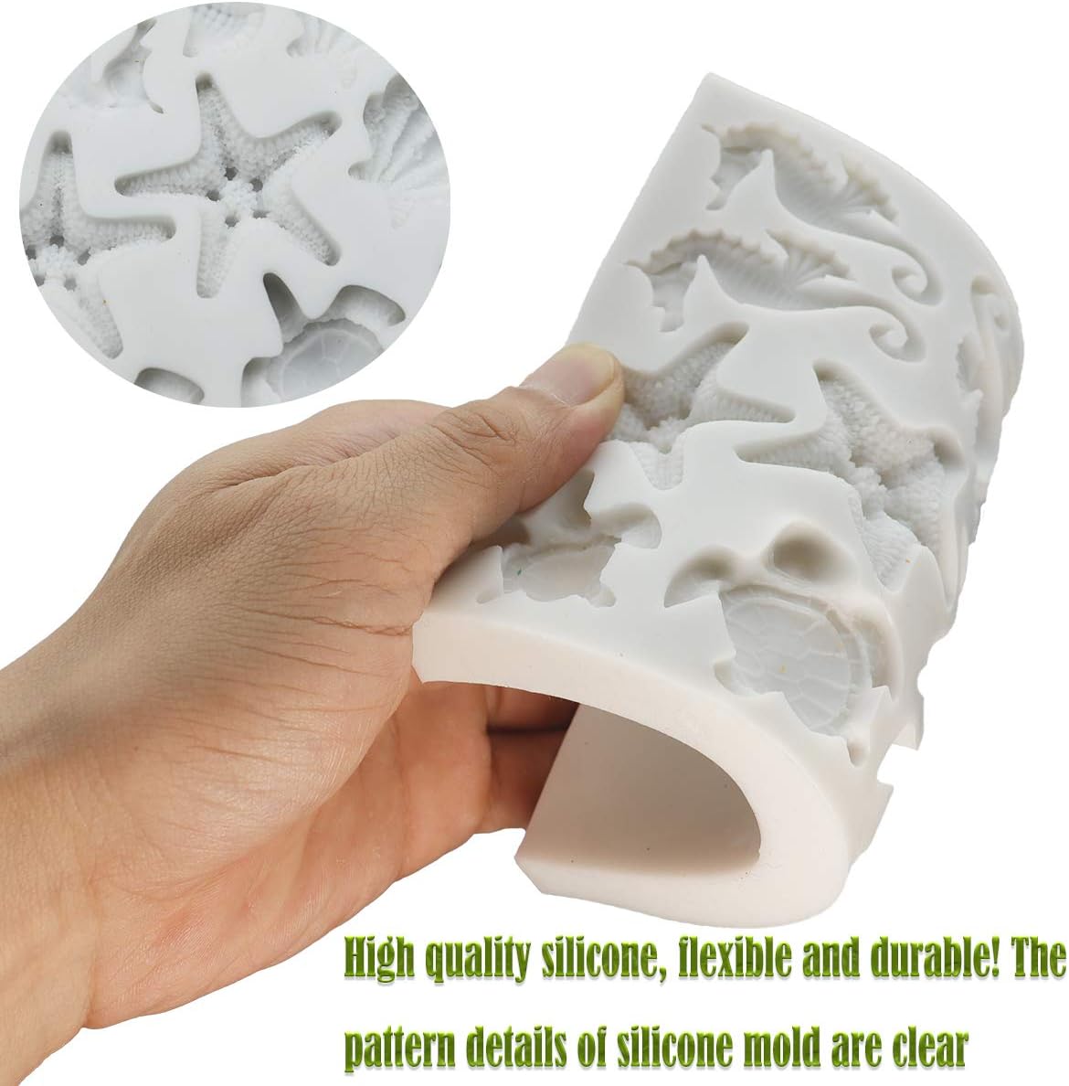 Sakolla Marine Theme Fondant Silicone Molds, Seashell, Conch, Seahorse, Starfish, Tortoise Silicone Mold for Cake Decoration, Chocolate Candy Sugar Craft