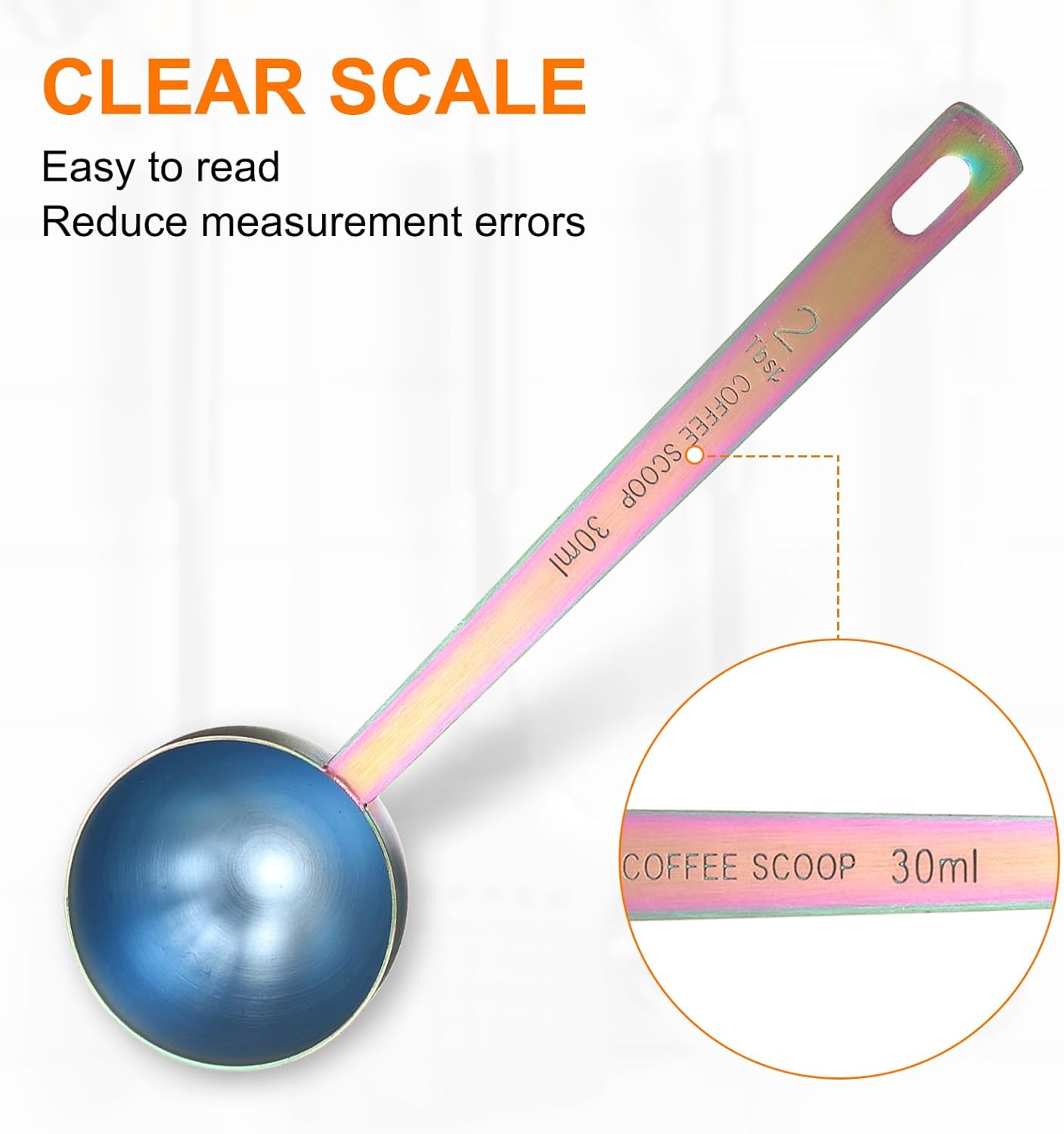 HARFINGTON 2pcs Coffee Scoop Spoon 2tbsp (6tsp, 30ml) 304 Stainless Steel Long Handle Teaspoon/Tablespoon Measuring Spoons Scoops for Tea Sugar Kitchen, Multicolor