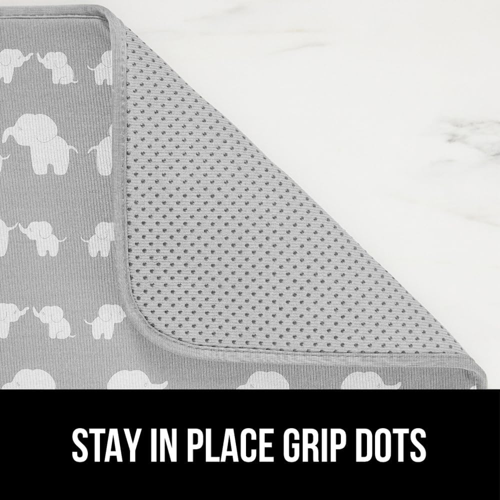 GORILLA GRIP Ultra Water Absorbent Microfiber Dish Drying Mat, Quick Dry Mesh, Slip Resistant Pad for Sink Dishes or Under Rack, Kitchen Counter Accessories, 16x18, Machine Wash, 2 Pack Elephants