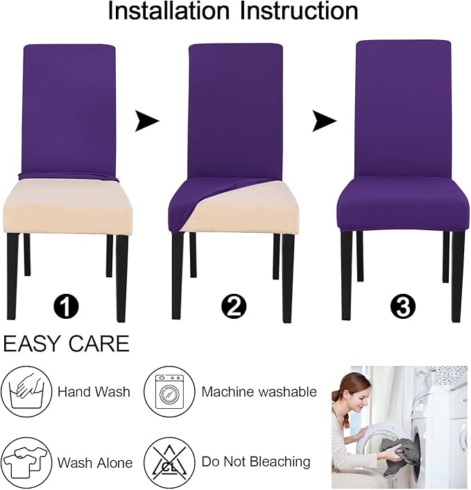 JQinHome Dining Chair Slipcover, High Stretch Removable Washable Chair Seat Protector Cover Set of 2,Chair Covers for Dining Room, Kitchen,Home Party,Wedding Ceremony(Purple, 2PC)