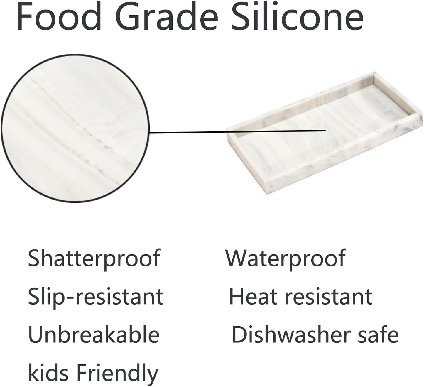 DNC 7.9" Small Silicone Bathroom Vanity Tray for Counter, Kitchen Sink Soap Tray for Dish Holder Dispenser Countertop Toilet Tank Desk Organizer Marble White