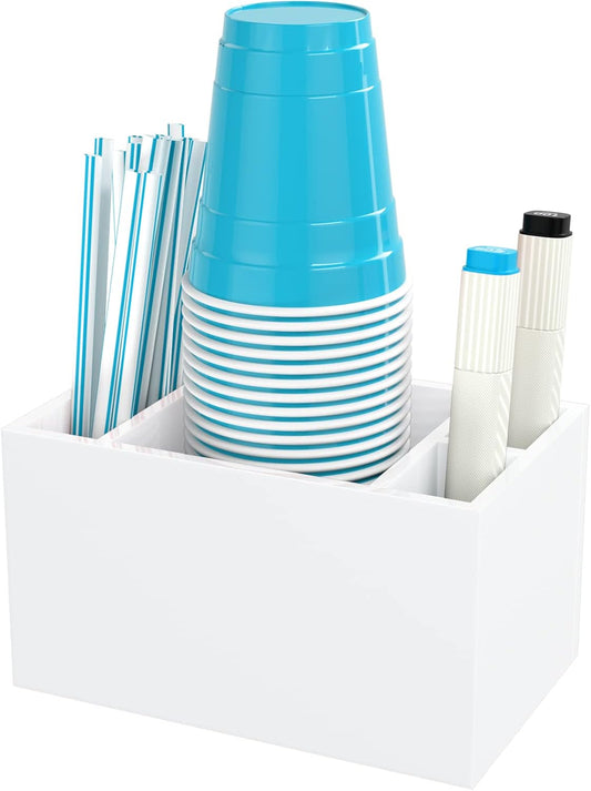 Cup Holder with Marker Slot, Party Cup Dispenser Acrylic Cup Organizer Mark Your Cup and Drink Up Caddy Modern Bar Counter Decor, White
