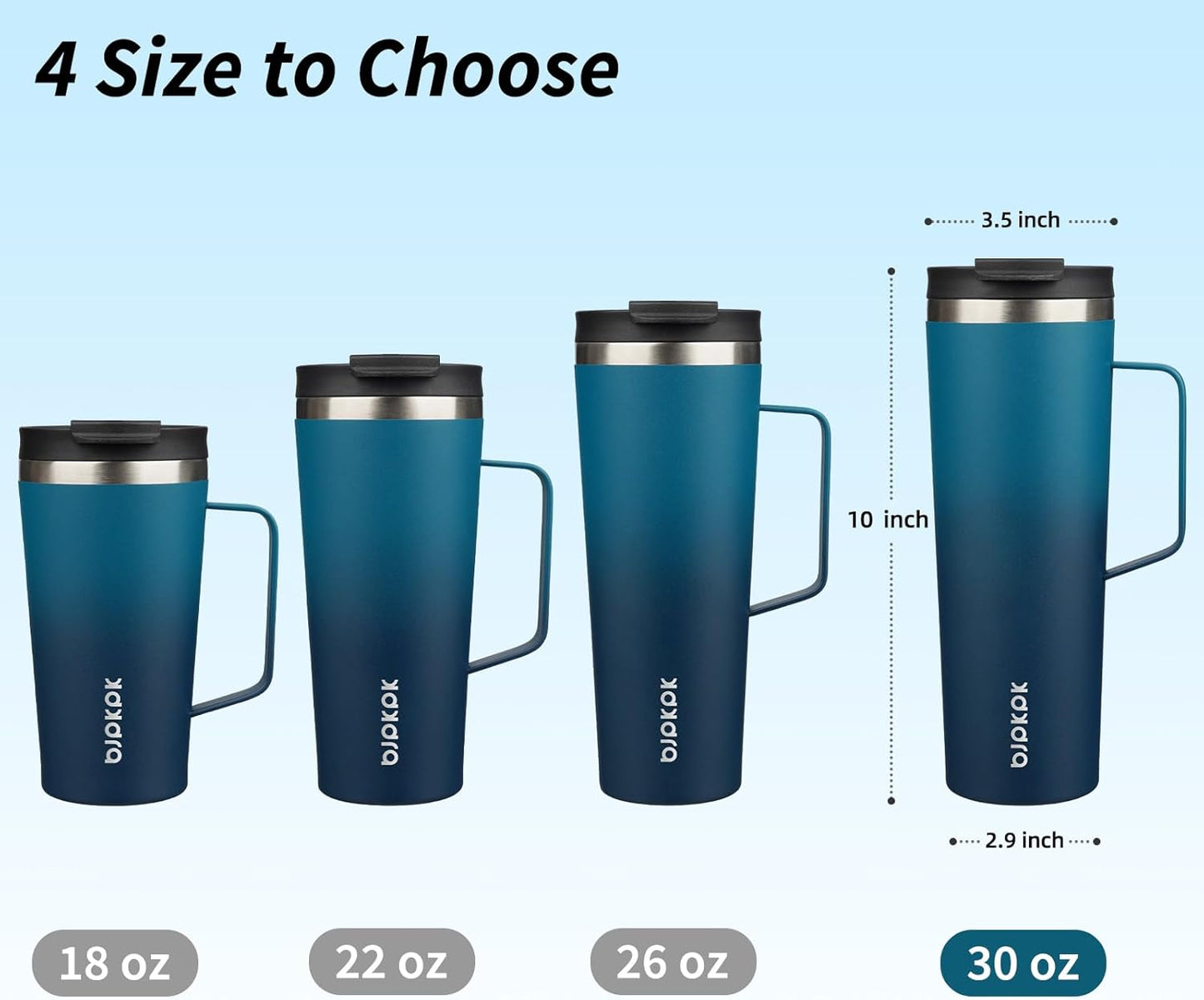 BJPKPK Insulated Tumbler with Handle, 30oz Insulated Tumblers with Lid and Straw, Stainless Steel Metal Water Bottles, Coffee Travel Mugs, Cups, Sea