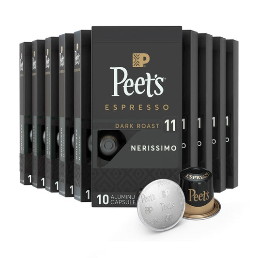 Peet's Coffee, Dark Roast Espresso Capsules, Compatible with Nespresso Original Machine - Nerissimo Intensity 11, 100 Count (10 Boxes of 10 Espresso Capsules)