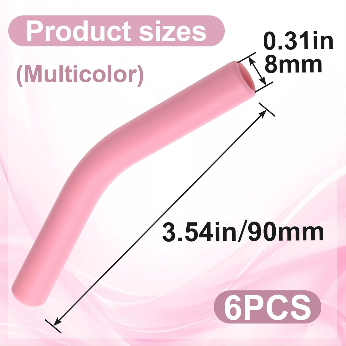 6pcs Food-Grade Silicone Metal Straw Tips, Reusable Flex Elbow Straws Cover Replacement Tips, Soft Straw Toppers Kits for 8 mm Stainless Steel Metal Straws - 6 Colors