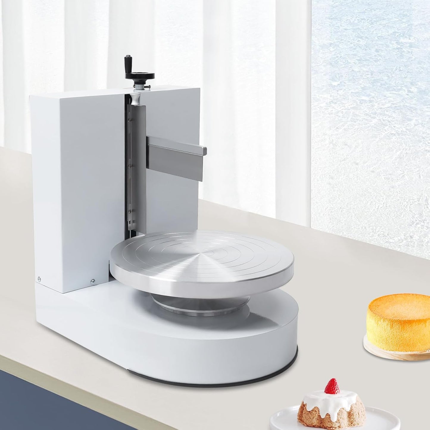 Cake Decorating Machine, 200W Electric Cake Cream Spreading Coating Machine with Adjustable Scraper, Turntable Cake Frosting Smoother, for 4-12in Cake, 60-320RPM (White)