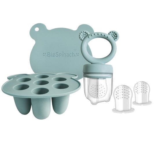 Silicone Baby Food Freezer Tray with Teething Popsicle Molds - Baby Fruit Feeder and Breastmilk Teether Combo