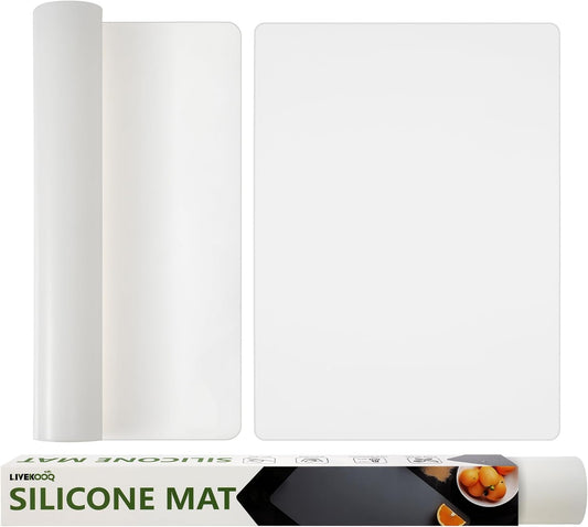 Silicone Mat for Kitchen Counter, Silicone Mat Trimable to Size (Translucent, 23.6×15.7inch-2PCS), BPA-Free Silicone Placemat, Heat-Resistant NonSlip Table Mat for Air Fryer, Countertop Protector Mat