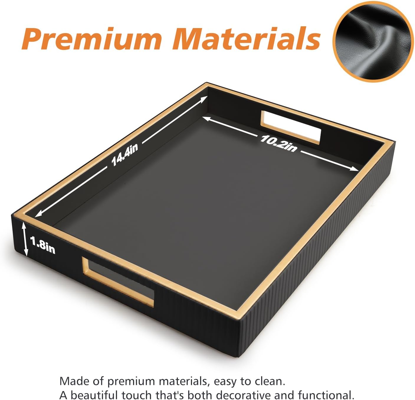 SANZIE Leather Tray Desktop Storage Organizer Premium Serving Tray Decorative Tray Valet Tray for Sundries Cosmetics Phone Wallet Cutlery (Black Holder)