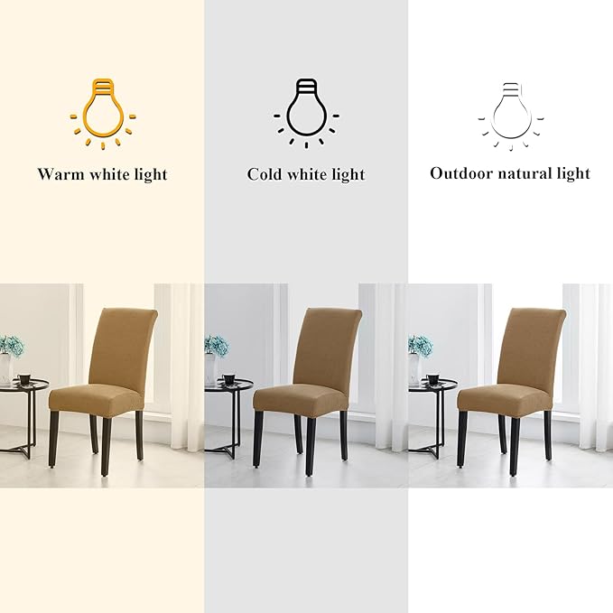 Joccun Chair Covers for Dining Room Set of 4, Dining Chair Slipcovers Stretch Dining Room Chair Covers Seat Protector,Washable Parsons Chair Cover for Home,Hotel,Banquet(Tan,4 Pack)