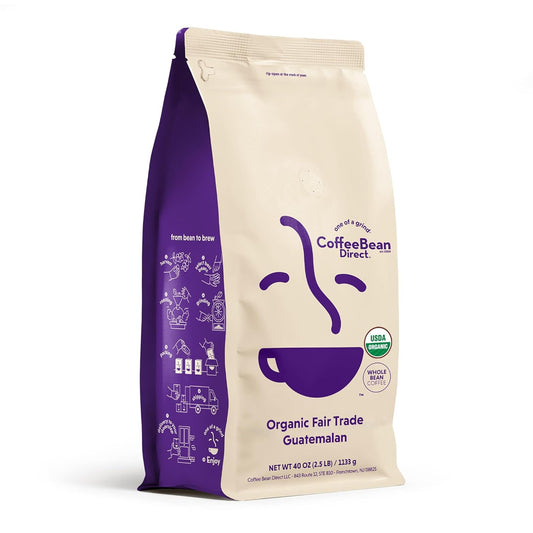 Coffee Bean Direct Organic Fair Trade Guatemalan, Whole Bean Coffee, Light Roast, 2.5 Pound Bag (Pack of 1)