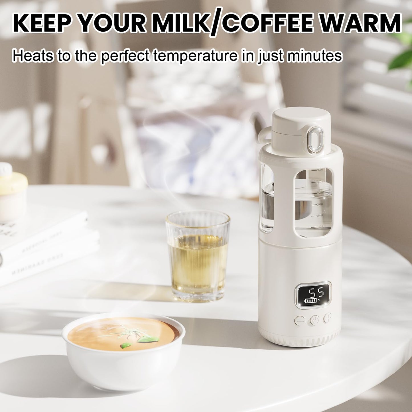 Dollox Portable Bottle Warmer for Travel 12oz Large Capacity Baby Portable Water Warmer for Formula, Breastmilk, Milk, 10000mAh, Wireless, Fast Heating Suitable for Baby Outdoor Travel, Car, Airplane