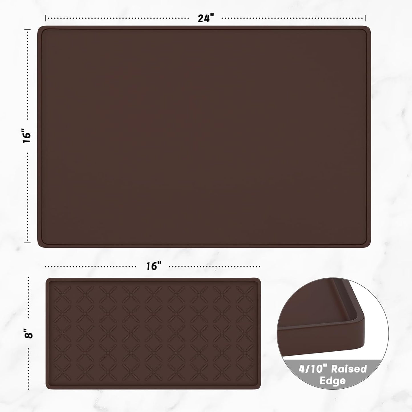 Rnivvi Silicone Coffee Mat, 16" x 24" Waterproof Raised Edge Coffee Bar Mats for Espresso Machine Station Accessories, Heat Resistant Detachable Dish Drying Pad for Kitchen Counter, Dish Rack, Brown
