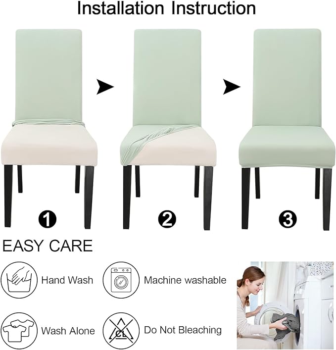 JQinHome Smoke Green Chair Covers for Dining Room Set of 6, High Stretch Removable Washable Parsons Chair Slipcover for Home Party Hotel Wedding Ceremony (6PCS,Smoke Green)