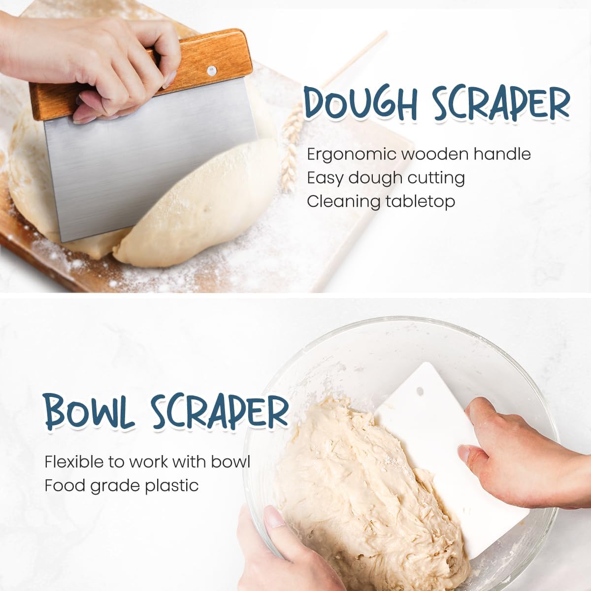 Rorecay Banneton Bread Proofing Baskets Set of 2, 9 Inch Round Cane Sourdough Bread Rising Basket Bowls with Sourdough Bread Making Tools Baking Supplies for Sour Dough Proofing Fermentation