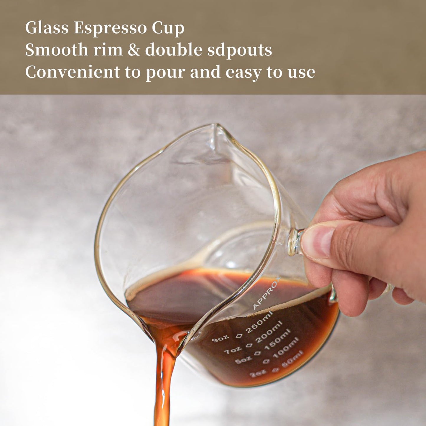 1 Pack 250ML/8.5OZ Measuring Cup Espresso Shot Glasses Double Spouts Large Coffee Cup with Handle Triple Pitcher Milk Cup Parts Clear Glass By BCnmviku