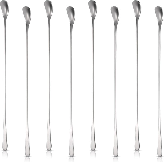 Patelai 8 Pieces Stainless Steel Coffee Stirring Spoons 12.4 Inch Reusable Coffee Stirrers Long Handle Bar Cocktail Salt Spoons Tiny Swizzle Sticks for Bar Cocktails