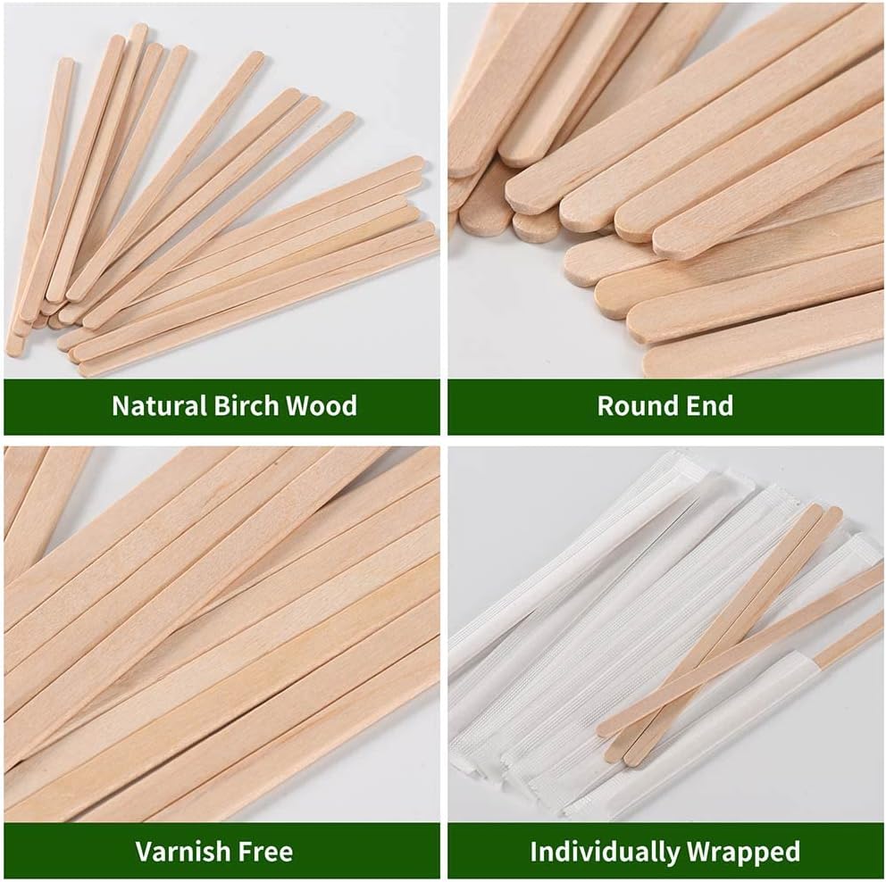 500pcs Individually Wrapped Wooden Coffee Stirrers - 5.5" Coffee Stir Sticks, Round End Disposable Stir Sticks, For Coffee, Cocktail and Hot Drinks