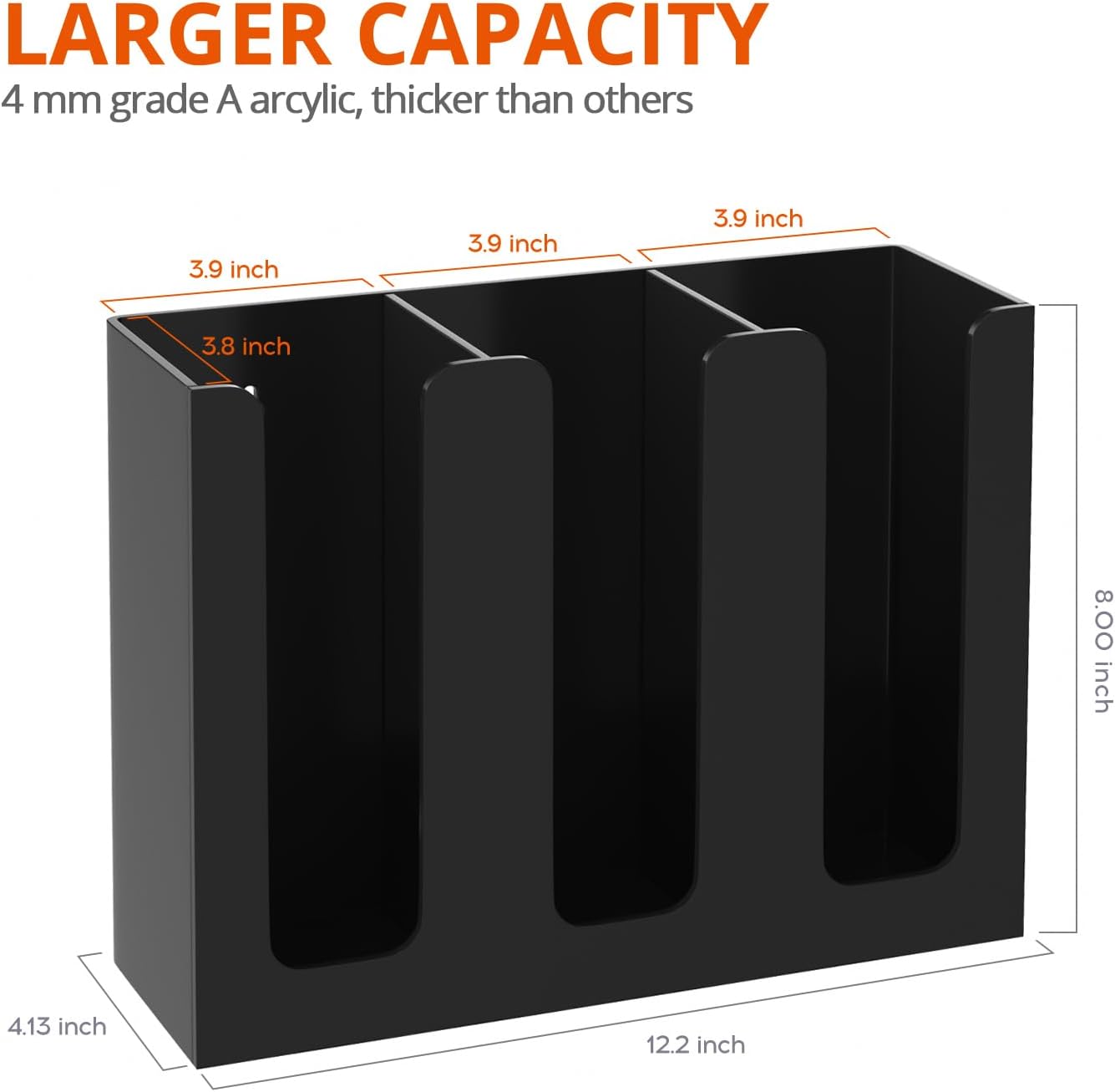 Richboom Acrylic Coffee Cup and Lid Storage Organizer Holder, 3 Compartments, Black