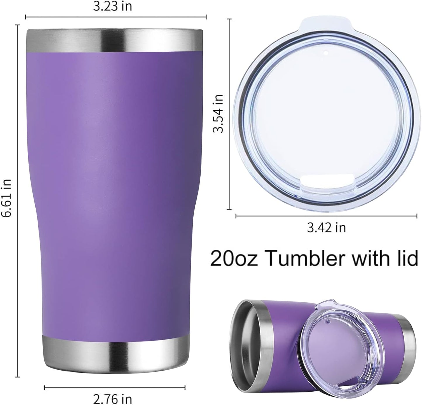 DOMICARE 20oz Tumbler with Lid Stainless Steel Tumblers Bulk, Double Wall Vacuum Insulated Coffee Travel Mug Powder Coated Tumbler, Purple