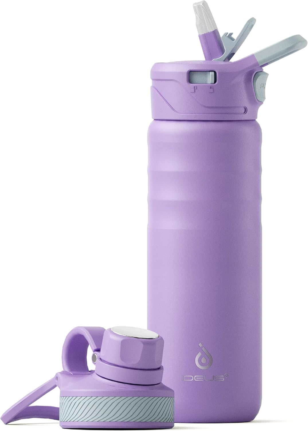 IDEUS Insulated Stainless Steel Water Bottle with 2 Leak-Proof Lids, Thermal Water Flask for Hiking Biking, 24oz, Violet