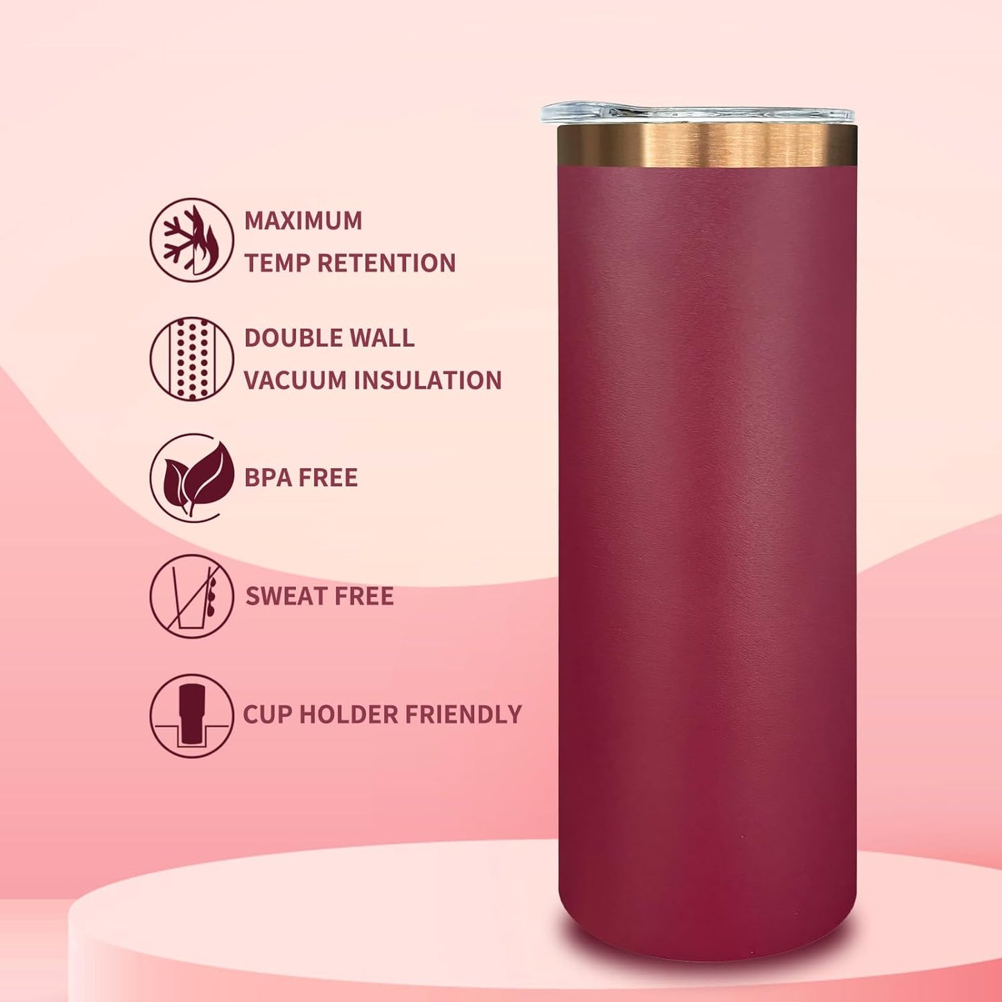 20 oz Skinny Tumblers Bulk 4 Pack, Stainless Steel Insulated Tumbler with Lids and Straws, Slim Double Wall Powder Coated Travel Coffee Mugs Reusable Cup for Hot Cold Drinks (Red,4 pack)