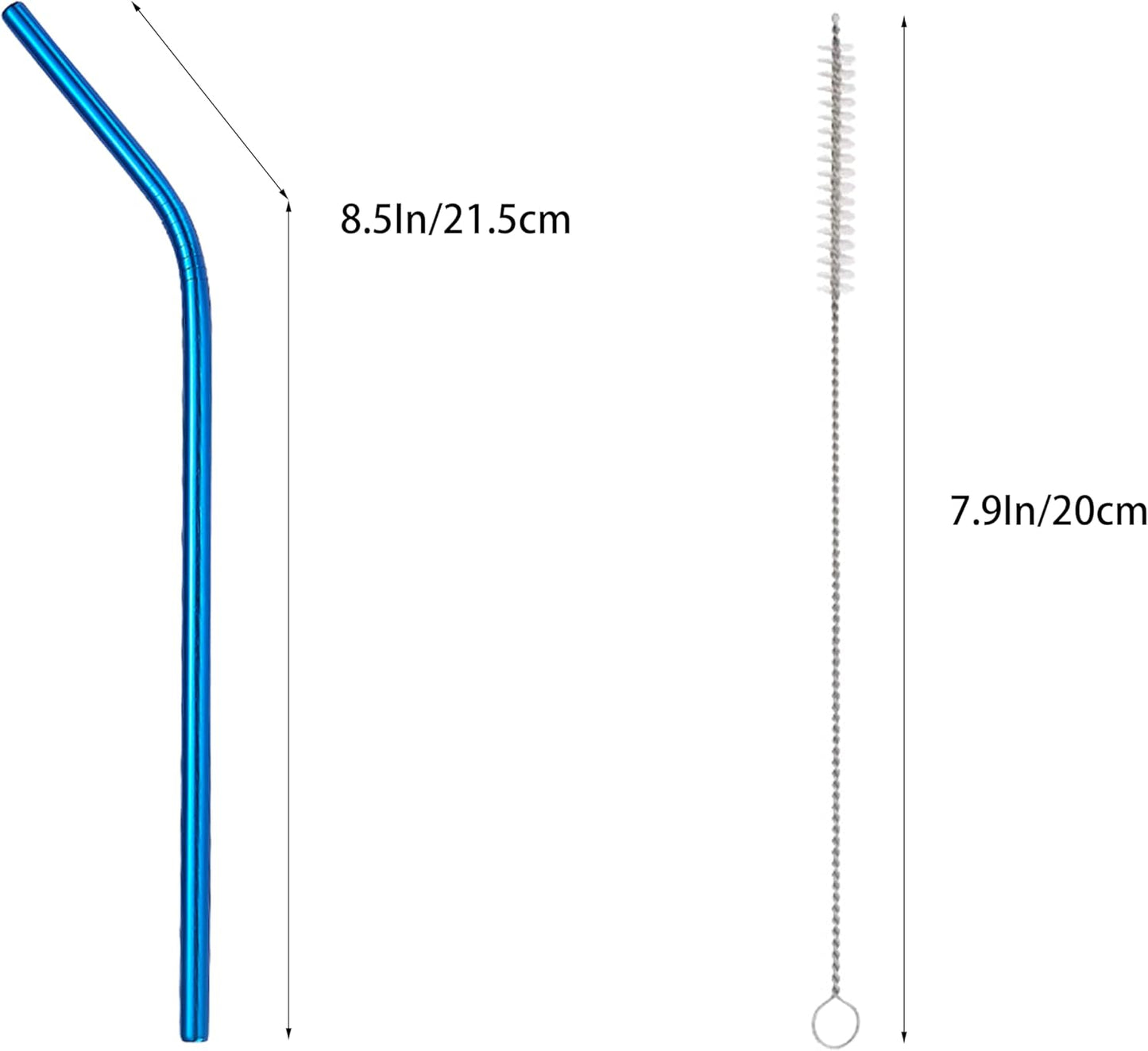 10 Pcs Stainless Steel Straws, Reusable Drinking Straws, Bent Metal Straw Sets with 2 Pcs Cleaning Brushes (Blue, 8.5 Inch)