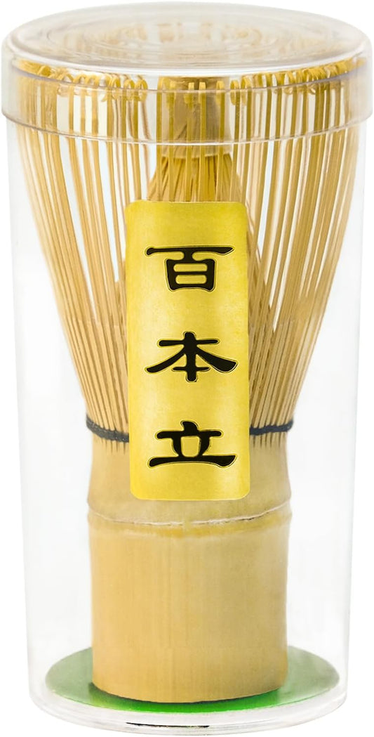 Matcha Whisk, Matcha Bamboo Whisk, Matcha Whisk Set for Matcha Powder Handcrafted Organic Traditional Japanese Chasen, 100-Prong Matcha Stirrer Wisk Mixer Brush for Authentic Tea Preparation