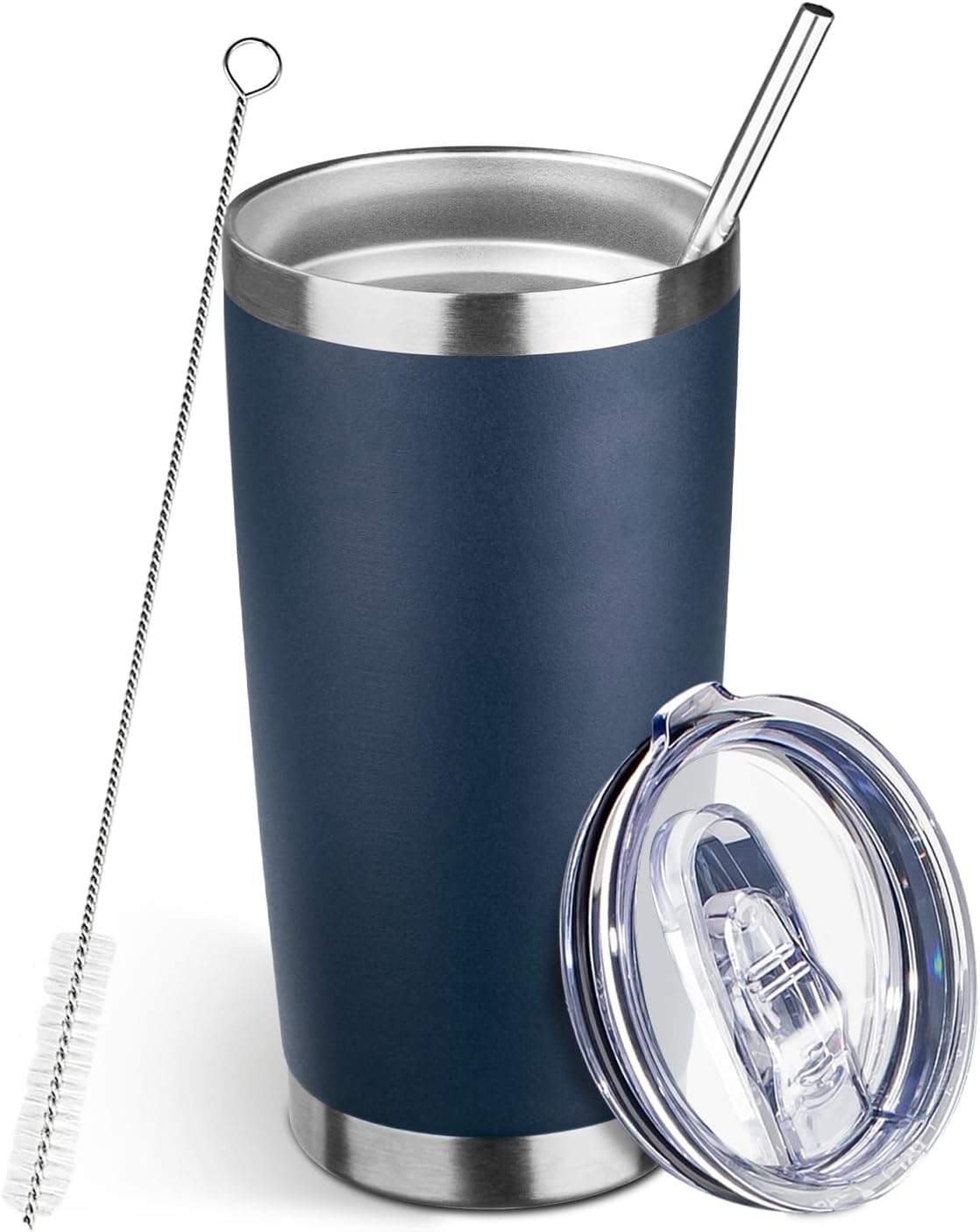 20oz Tumbler Bulk with Lid and Straw, Stainless Steel Double Wall Vacuum Insulated Travel Mug, Powder Coated Coffee Cups for Hot and Cold Drinks,Funny Gifts for Women Men(Navy Blue,1)